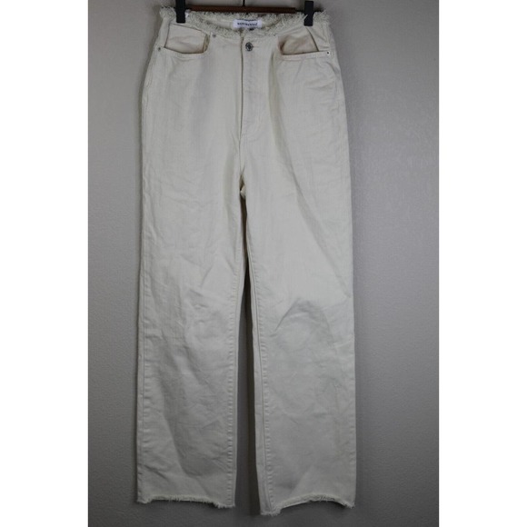 We Wore What Pants Women 27‎ Raw Hem Waist Cream Denim Wide Leg - Picture 1 of 14